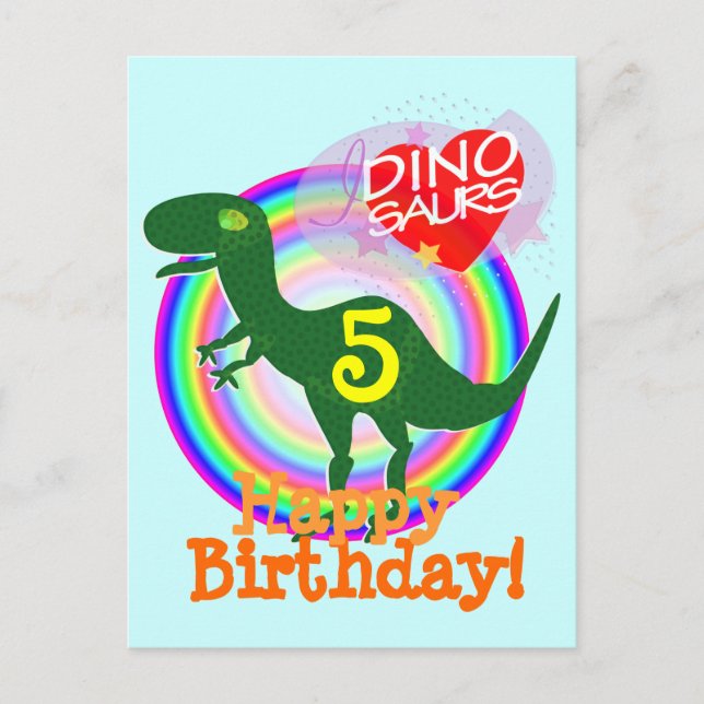 Happy Birthday 5 Years T-Rex Dino Postcard (Front)