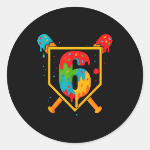 Happy Birthday 6 Year Old Baseball Ice Cream Sprin Classic Round Sticker
