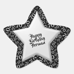 Happy Birthday: 70 Number Pattern Black and White Star Sticker