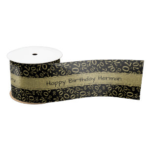 "Happy Birthday" 70 Number Pattern Gold and Black Satin Ribbon