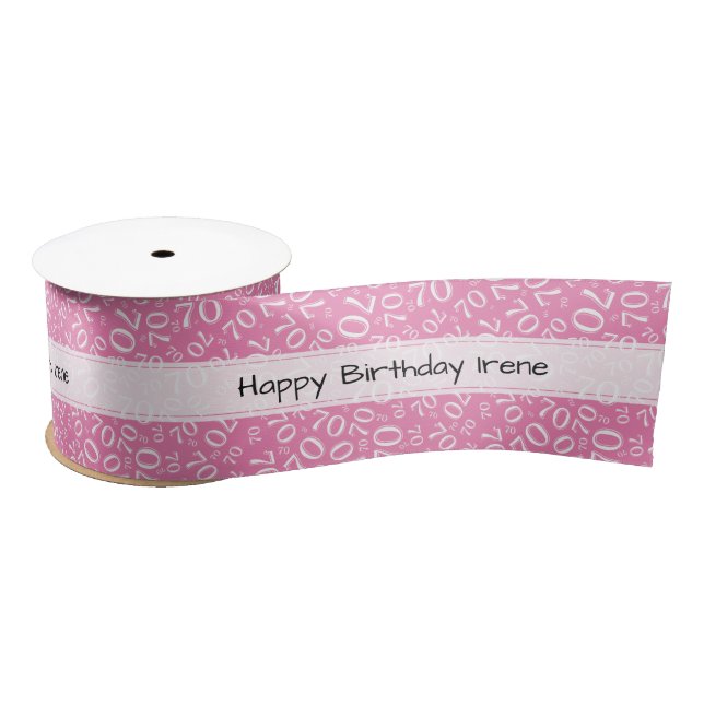 "Happy Birthday" 70 Number Pattern Pink and White Satin Ribbon (Spool)