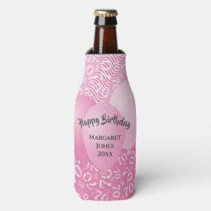 Happy Birthday 70th Number Pattern Pink and White Bottle Cooler