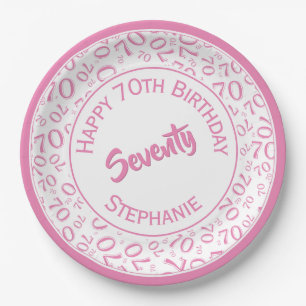 Happy Birthday 70th Pink/White Number Pattern Paper Plate