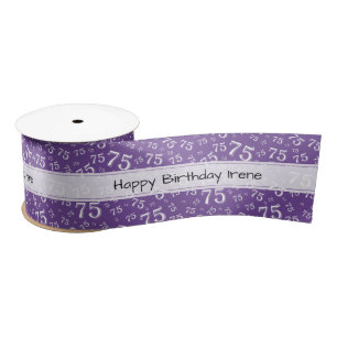 Happy Birthday 75 Number Pattern Purple/White Satin Ribbon