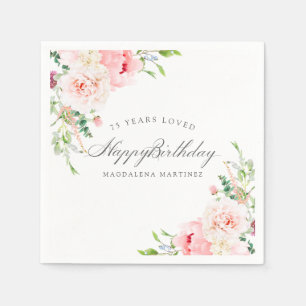 Happy Birthday 75th Pink Floral Custom Cocktail Napkin