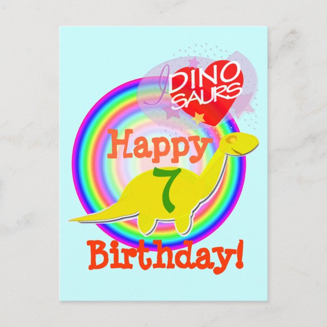 Happy Birthday 7 Years Yellow Dino Postcard (Front)