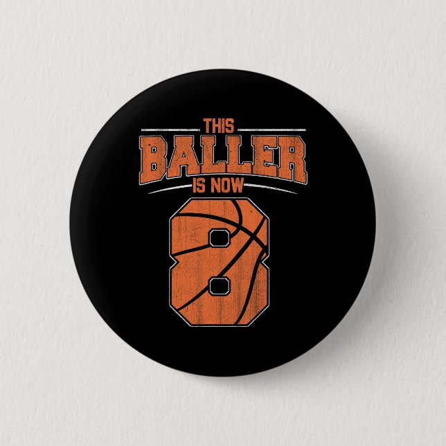 Happy Birthday 8th 8 Year Old Basketball Boys Eigh 2 Inch Round Button (Front)