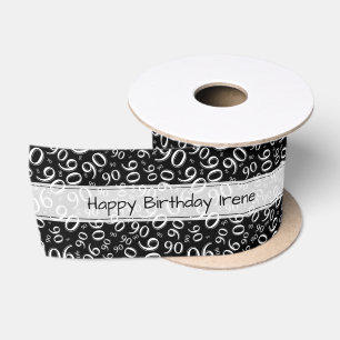 Happy Birthday 90 Number Pattern Black/White Satin Ribbon