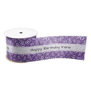 Happy Birthday 90 Number Pattern Purple/White Sat Satin Ribbon