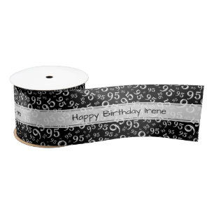 Happy Birthday 95 Number Pattern Black/White Satin Ribbon