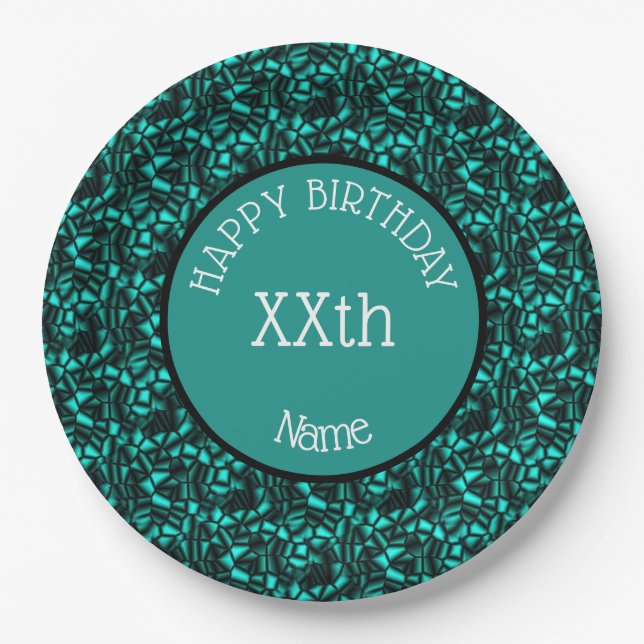 Happy Birthday Abstract Design Personalized   Paper Plate (Front)
