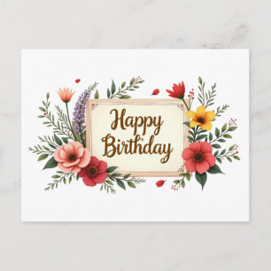 Happy Birthday Abstract Garden Flowers  Postcard