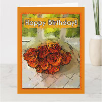 Happy Birthday! Abstract Orange and Yellow Roses