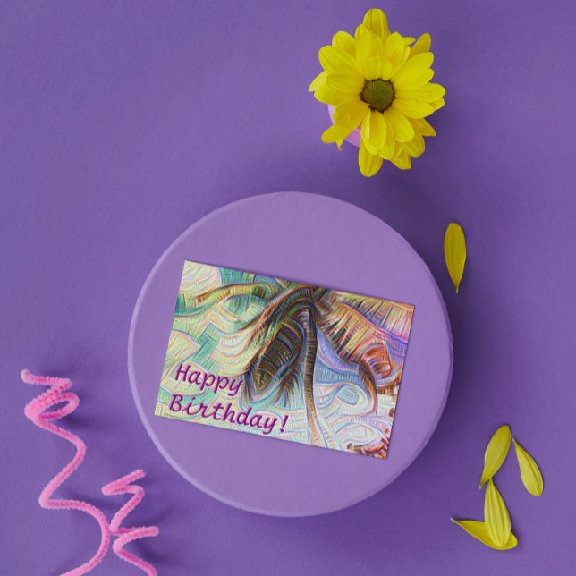 Happy Birthday Abstract Rainbow Palm Tree Card (Creator Uploaded)