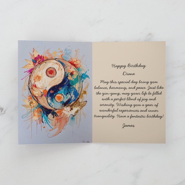 Happy birthday abstract ying-yang editable card (Inside)