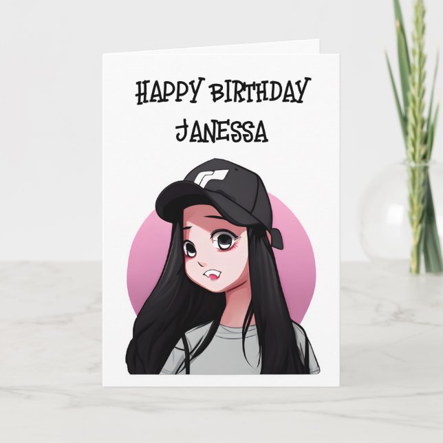 Happy Birthday (Add Name) Anime Girl Card (Front)