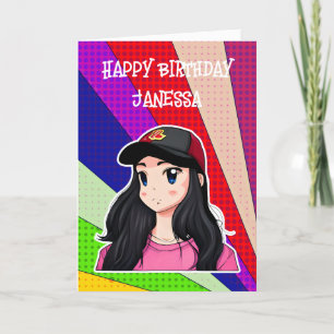 Happy Birthday (Add Name) Anime Girl Card