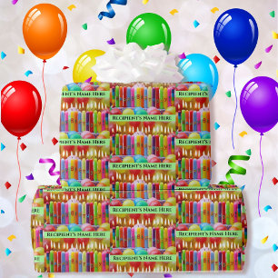 Happy Birthday Add Name Colourful Candles Wrapping Paper