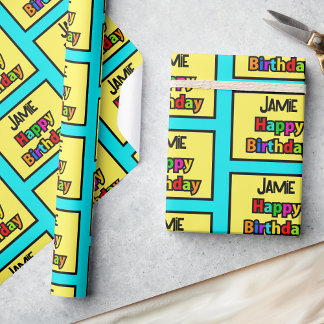 Happy Birthday Add Name Colourful Personalize Fun Wrapping Paper