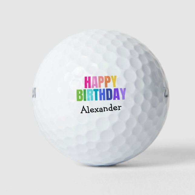 Happy Birthday Add Name Gift 3 Golf Balls (Front)