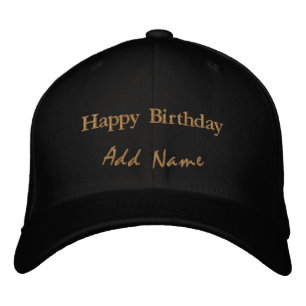 Happy Birthday Add Name Wishes Printed Black Large Embroidered Hat