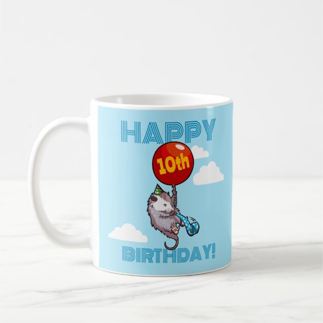 Happy Birthday! Add The Age Opossum & Red Balloon Coffee Mug (Left)