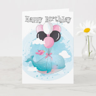 Happy Birthday Adorable Flying Whale Card