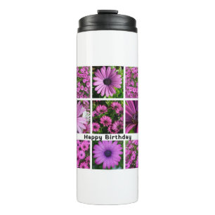 Happy Birthday African Daisy Photo Collage Thermal Tumbler