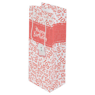 Happy Birthday Age 105 Number Pattern Coral/White Wine Gift Bag