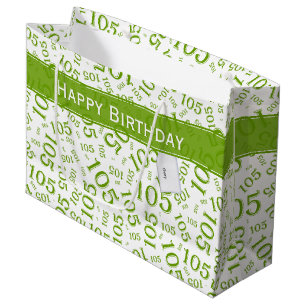 Happy Birthday Age 105 Number Pattern Green/White Large Gift Bag