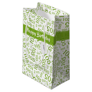 Happy Birthday Age 105 Number Pattern Green/White Small Gift Bag