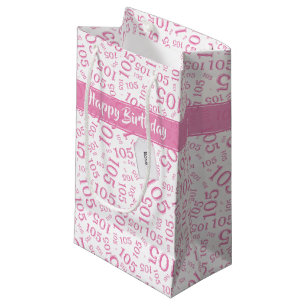 Happy Birthday Age 105 Number Pattern Pink/White Small Gift Bag