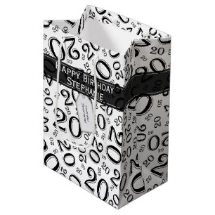 Happy Birthday Age 20 Number Pattern Black/White Medium Gift Bag