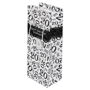 Happy Birthday Age 20 Number Pattern Black/White Wine Gift Bag