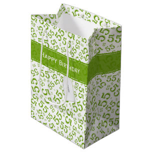 Happy Birthday Age 55 Number Pattern Green/White Medium Gift Bag