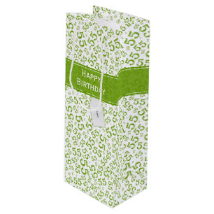 Happy Birthday Age 55 Number Pattern Green/White Wine Gift Bag