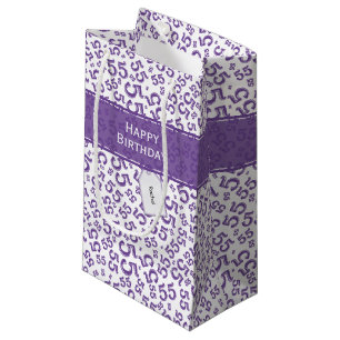 Happy Birthday Age 55 Number Pattern Purple/White Small Gift Bag
