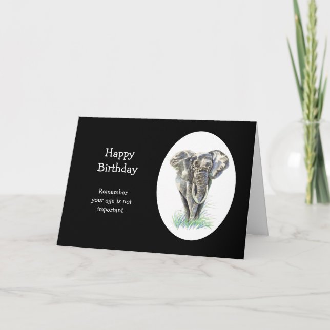Happy Birthday Age is Irrelephant Funny Elephant Card (Front)