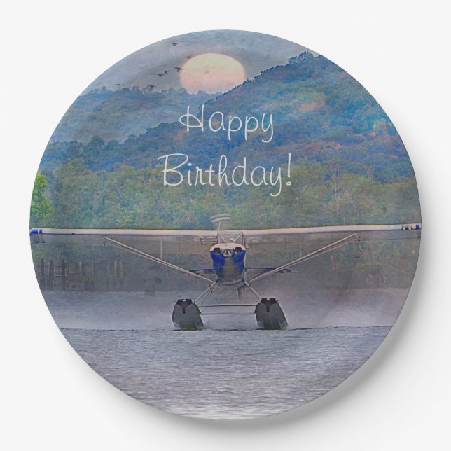 Happy Birthday Airplane Paper Plate (Front)