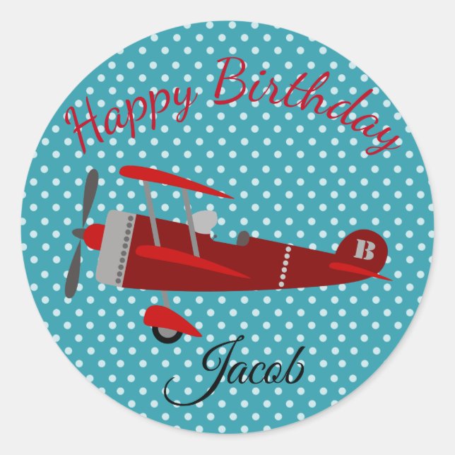Happy Birthday Airplane Pilot Classic Round Sticker (Front)