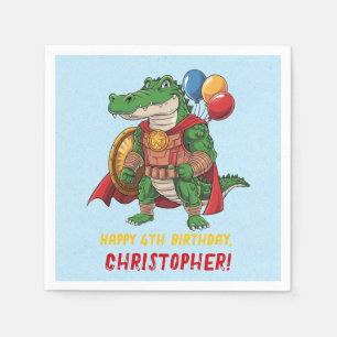 Happy Birthday Alligator Superhero Birthday Party Napkin