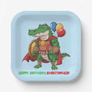 Happy Birthday Alligator Superhero Birthday Party Paper Plate
