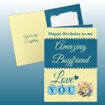 Happy birthday amazing boyfriend birds blue card<br><div class="desc">Make your amazing boyfriend’s day extra special with this adorable birthday card! Featuring two cute lovebirds, it’s the perfect mix of sweet and romantic. Whether he loves sentimental surprises or just needs a little reminder of how loved he is, this card says it all. Designed to bring smiles and warm...</div>