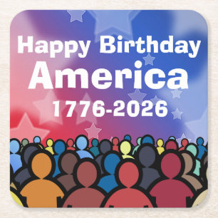 Happy Birthday America 1776 to 2026 Square Paper Coaster