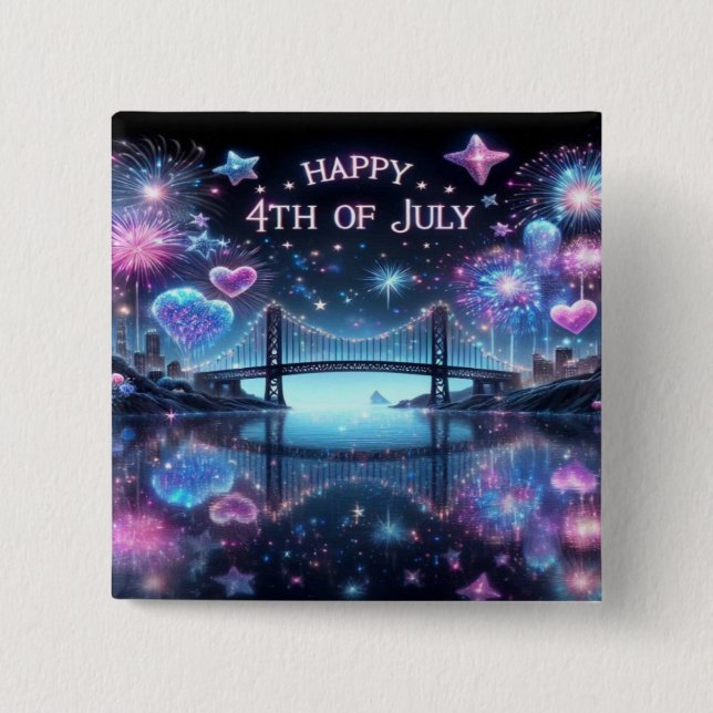 Happy Birthday America 2 Inch Square Button (Front)
