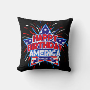 Happy Birthday America 4th July Independence BLACK Throw Pillow