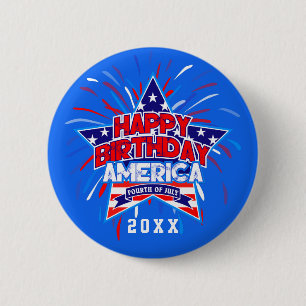 Happy Birthday America 4th July Independence BLUE 2 Inch Round Button