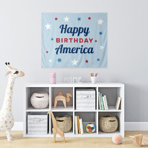 Happy Birthday America Blue Stars Tapestry