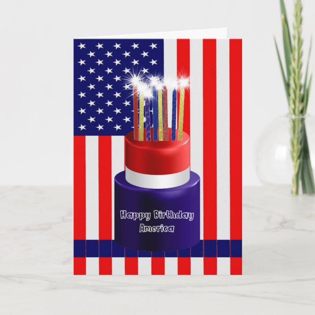 Happy Birthday America Card Cake & Candles (Front)