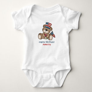 Happy Birthday America patriotic bear T-Shirt Baby Bodysuit